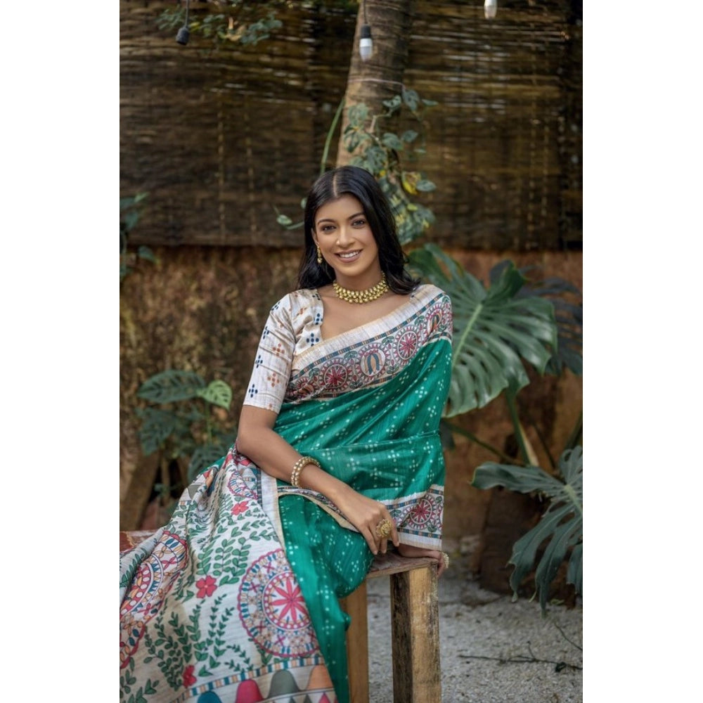 Women's faux_tussar geometric_print saree with unstitched blouse 5