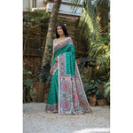 Load image into Gallery viewer, Women's Faux_Tussar Geometric_Print Saree With Unstitched Blouse 5.5Mtr (Rama_Green)