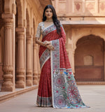 Load image into Gallery viewer, Women's Faux_Tussar Geometric_Print Saree With Unstitched Blouse 5.5Mtr (Red)