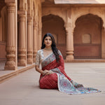 Load image into Gallery viewer, Women's Faux_Tussar Geometric_Print Saree With Unstitched Blouse 5.5Mtr (Red)