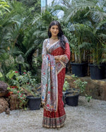 Load image into Gallery viewer, Women's Faux_Tussar Geometric_Print Saree With Unstitched Blouse 5.5Mtr (Red)