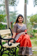 Load image into Gallery viewer, Women's Faux_Tussar Geometric_Print Saree With Unstitched Blouse 5.5Mtr (Orange)