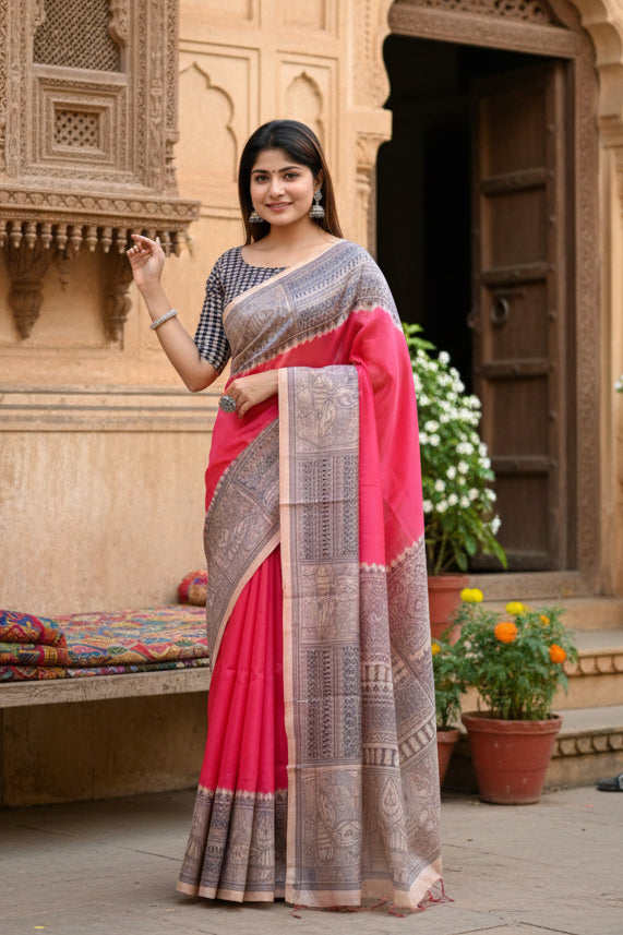 Pid 65765 generic women s faux tussar geometric print saree with unstitched blouse 5 5 mtr pink 2 1000x1000