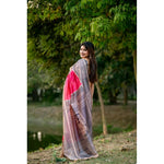 Load image into Gallery viewer, Women's Faux_Tussar Geometric_Print Saree With Unstitched Blouse 5.5Mtr (Pink)