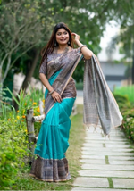 Load image into Gallery viewer, Women's Faux_Tussar Geometric_Print Saree With Unstitched Blouse 5.5Mtr (Rama_Green)