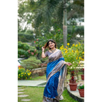 Load image into Gallery viewer, Women's Faux_Tussar Geometric_Print Saree With Unstitched Blouse 5.5Mtr (Royal_Blue)