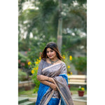 Load image into Gallery viewer, Women's Faux_Tussar Geometric_Print Saree With Unstitched Blouse 5.5Mtr (Royal_Blue)