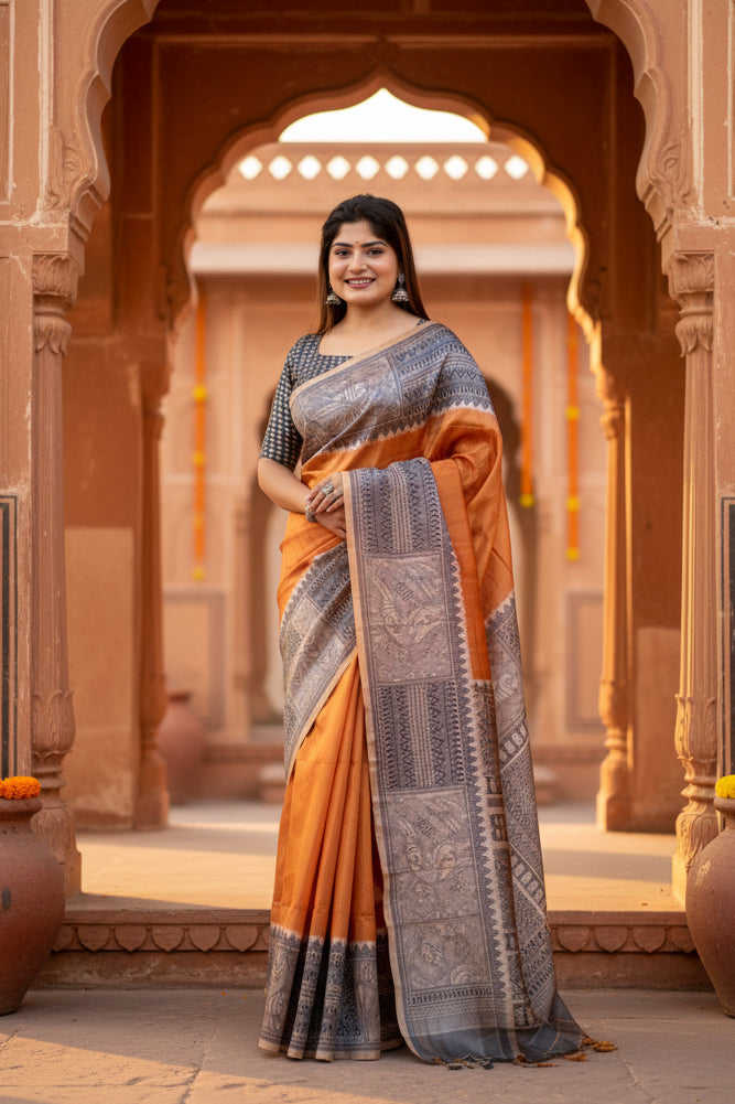 Pid 65769 generic women s faux tussar geometric print saree with unstitched blouse 5 5 mtr rust 3 1000x1000