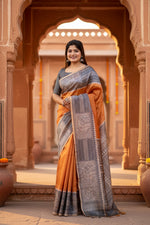 Load image into Gallery viewer, Women's Faux_Tussar Geometric_Print Saree With Unstitched Blouse 5.5Mtr (Rust)