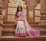 Load image into Gallery viewer, Women's Faux_Tussar Floral Jal With Patola Print Saree With Unstitched Blouse 5.5Mtr (Pink)