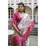 Load image into Gallery viewer, Women's Faux_Tussar Floral Jal With Patola Print Saree With Unstitched Blouse 5.5Mtr (Pink)