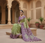 Load image into Gallery viewer, Women's Faux_Tussar Ikat Saree With Unstitched Blouse 5.5Mtr (Green)