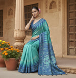 Load image into Gallery viewer, Women's Faux_Tussar Ikat Saree With Unstitched Blouse 5.5Mtr (Sea_Green)