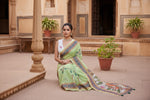 Load image into Gallery viewer, Women's Linen Floral Printed Saree With Unstitched Blouse 5.5Mtr (Light Green)