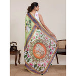 Load image into Gallery viewer, Women's Linen Floral Printed Saree With Unstitched Blouse 5.5Mtr (Light Green)