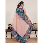 Load image into Gallery viewer, Women's Linen Floral Printed Saree With Unstitched Blouse 5.5Mtr (Peach Pink)
