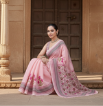 Load image into Gallery viewer, Women's Linen Floral Printed Saree With Unstitched Blouse 5.5Mtr (Pink)