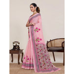 Load image into Gallery viewer, Women's Linen Floral Printed Saree With Unstitched Blouse 5.5Mtr (Pink)