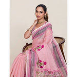 Load image into Gallery viewer, Women's Linen Floral Printed Saree With Unstitched Blouse 5.5Mtr (Pink)
