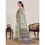 Load image into Gallery viewer, Women's Linen Floral Printed Saree With Unstitched Blouse 5.5Mtr (Pista Green)