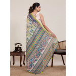 Load image into Gallery viewer, Women's Linen Floral Printed Saree With Unstitched Blouse 5.5Mtr (Pista Green)