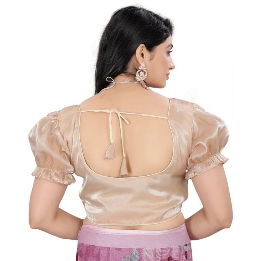Women's jimmy solid designer neck elastic sleeve readymade blouse (beige 38 , alterable up to 42) pid65826