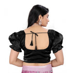 Load image into Gallery viewer, Women's Jimmy Solid Designer Neck Elastic Sleeve Readymade Blouse (Black 38 , Alterable up to 42)-PID65827