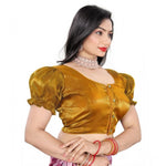 Load image into Gallery viewer, Women's Jimmy Solid Designer Neck Elastic Sleeve Readymade Blouse (Gold 38 , Alterable up to 42)-PID65828