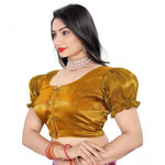 Load image into Gallery viewer, Women's Jimmy Solid Designer Neck Elastic Sleeve Readymade Blouse (Gold 38 , Alterable up to 42)-PID65828