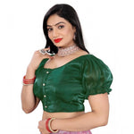 Load image into Gallery viewer, Women's Jimmy Solid Designer Neck Elastic Sleeve Readymade Blouse (Green 38 , Alterable up to 42)-PID65829