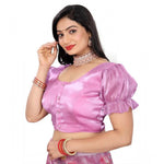 Load image into Gallery viewer, Women's Jimmy Solid Designer Neck Elastic Sleeve Readymade Blouse (Light Pink 38 , Alterable up to 42)-PID65830