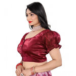 Load image into Gallery viewer, Women's Jimmy Solid Designer Neck Elastic Sleeve Readymade Blouse (Maroon 38 , Alterable up to 42)-PID65831