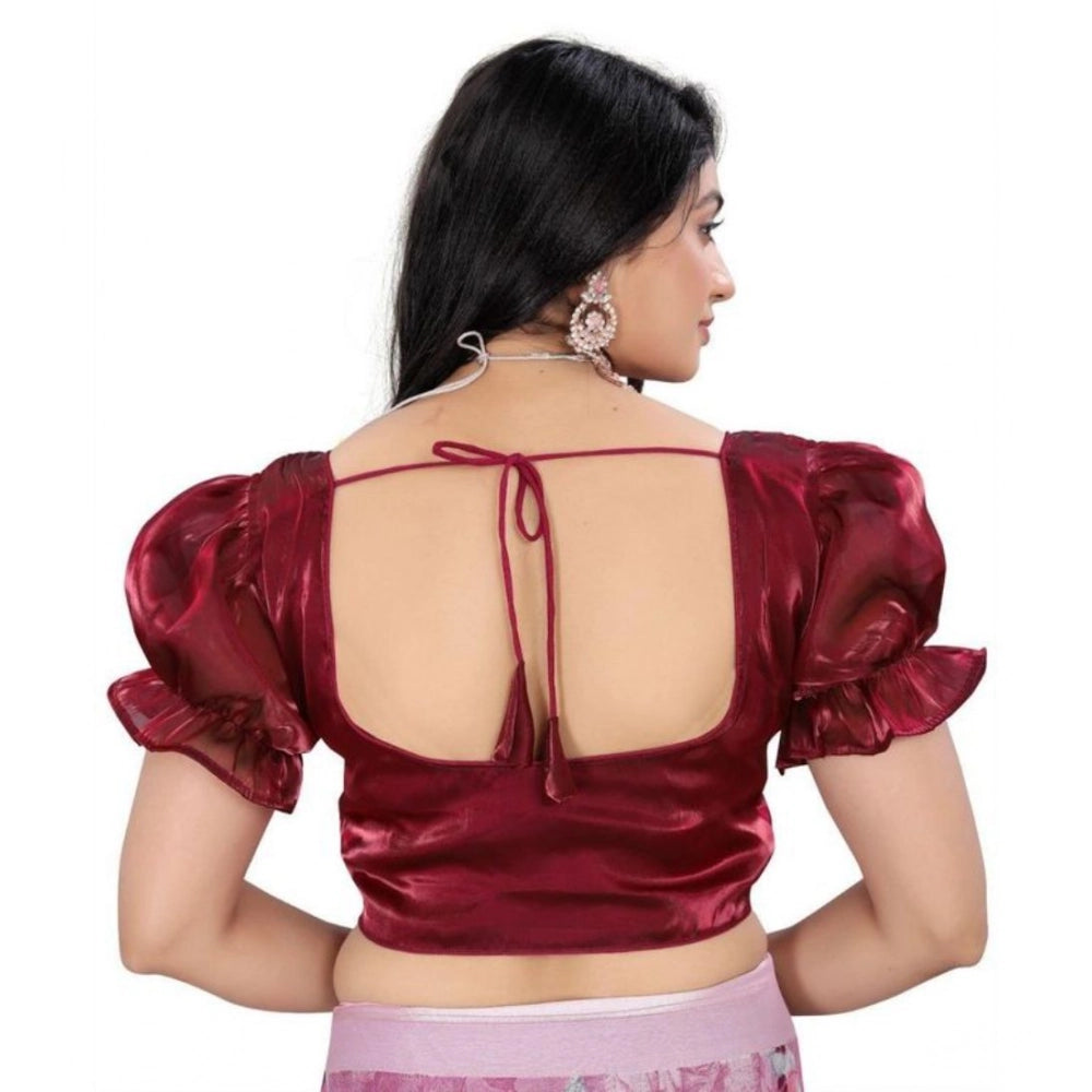 Women's jimmy solid designer neck elastic sleeve readymade blouse (maroon 38 , alterable up to 42) pid65831