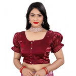 Load image into Gallery viewer, Women's Jimmy Solid Designer Neck Elastic Sleeve Readymade Blouse (Maroon 38 , Alterable up to 42)-PID65831