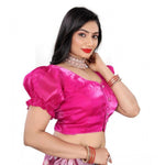 Load image into Gallery viewer, Women's Jimmy Solid Designer Neck Elastic Sleeve Readymade Blouse (Pink 38 , Alterable up to 42)-PID65832