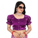 Load image into Gallery viewer, Women's Jimmy Solid Designer Neck Elastic Sleeve Readymade Blouse (Purple 38 , Alterable up to 42)-PID65833