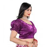 Load image into Gallery viewer, Women's Jimmy Solid Designer Neck Elastic Sleeve Readymade Blouse (Purple 38 , Alterable up to 42)-PID65833