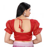 Load image into Gallery viewer, Women's Jimmy Solid Designer Neck Elastic Sleeve Readymade Blouse (Red 38 , Alterable up to 42)-PID65834