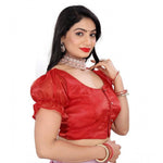 Load image into Gallery viewer, Women's Jimmy Solid Designer Neck Elastic Sleeve Readymade Blouse (Red 38 , Alterable up to 42)-PID65834