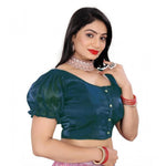Load image into Gallery viewer, Women's Jimmy Solid Designer Neck Elastic Sleeve Readymade Blouse (Teal 38 , Alterable up to 42)-PID65835