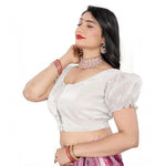 Load image into Gallery viewer, Women's Jimmy Solid Designer Neck Elastic Sleeve Readymade Blouse (White 38 , Alterable up to 42)-PID65836