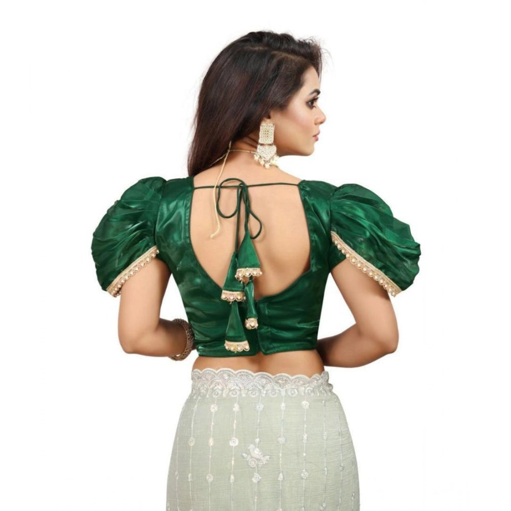Women's jimmy solid v neck puff sleeve readymade blouse (green 38 , alterable up to 42) pid65839
