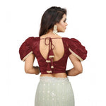 Load image into Gallery viewer, Women's Jimmy Solid V Neck Puff Sleeve Readymade Blouse (Maroon 38 , Alterable up to 42)-PID65840
