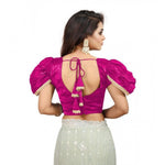 Load image into Gallery viewer, Women's Jimmy Solid V Neck Puff Sleeve Readymade Blouse (Pink 38 , Alterable up to 42)-PID65842