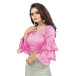 Load image into Gallery viewer, Women's Organza Solid V Neck Layered Ruffle Sleeve Readymade Blouse (Light_Pink Free Size , up to 38–40 Bust)-PID65846