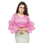Load image into Gallery viewer, Women's Organza Solid V Neck Layered Ruffle Sleeve Readymade Blouse (Light_Pink Free Size , up to 38–40 Bust)-PID65846