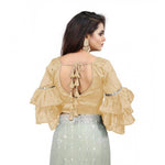 Load image into Gallery viewer, Women's Organza Solid V Neck Layered Ruffle Sleeve Readymade Blouse (Beige Free Size , up to 38–40 Bust)-PID65847