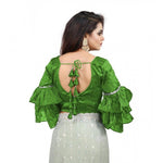 Load image into Gallery viewer, Women's Organza Solid V Neck Layered Ruffle Sleeve Readymade Blouse (Light Green Free Size , up to 38–40 Bust)-PID65852