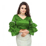 Load image into Gallery viewer, Women's Organza Solid V Neck Layered Ruffle Sleeve Readymade Blouse (Light Green Free Size , up to 38–40 Bust)-PID65852