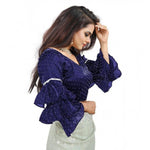 Load image into Gallery viewer, Women's Organza Solid V Neck Layered Ruffle Sleeve Readymade Blouse (Navy Free Size , up to 38–40 Bust)-PID65855